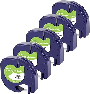 Compatible Label Tape Replacement for Dymo Letratag Paper Tape 91200 S0721510 Label Tapes 12mm x 4m Use for DYMO LetraTag LT-100H LT-100T QX50 Label Maker, 5-Pack