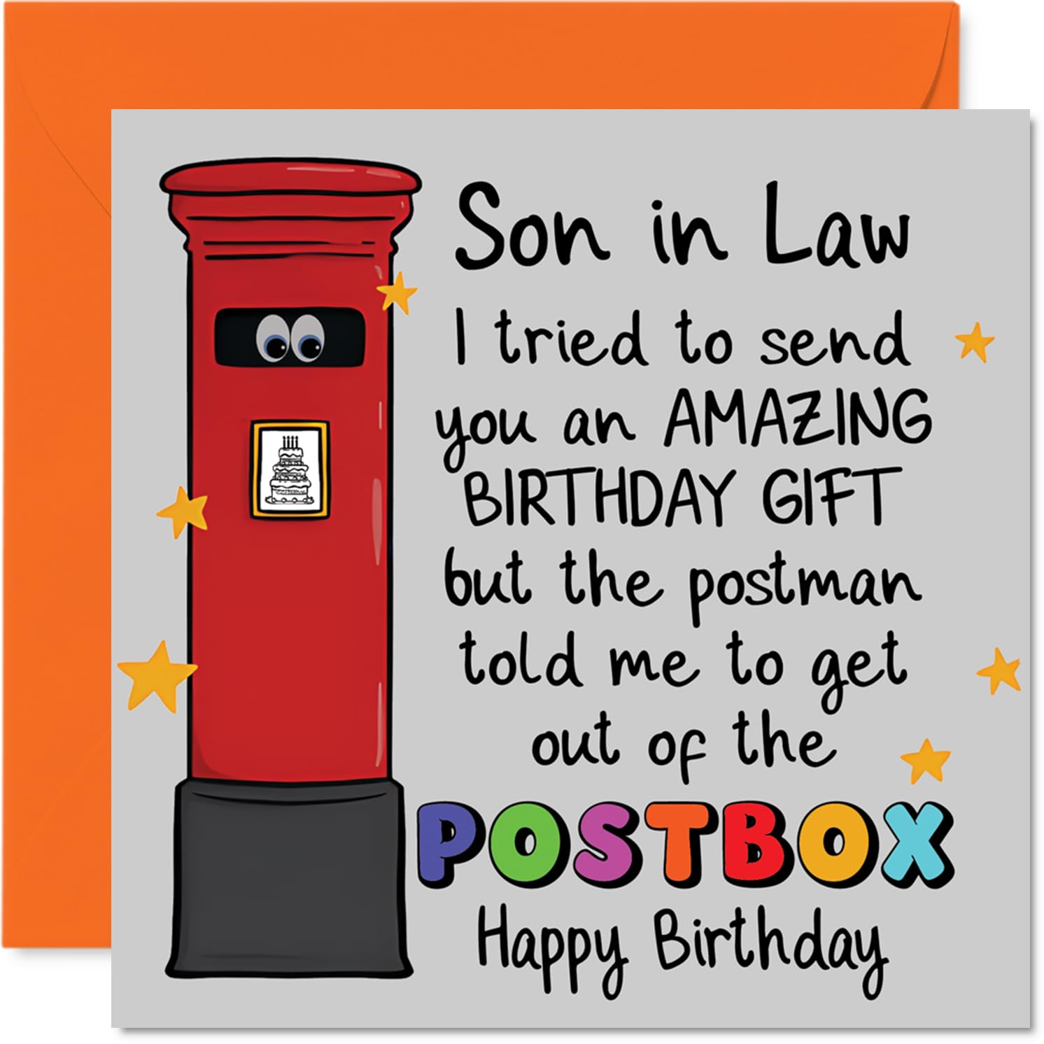 Funny Birthday Card for Son in Law - Birthday Laughs Guaranteed - Cartoon Postbox with Googly Eyes and Cheeky Caption - 145mm Square, Envelope Included