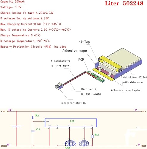 Miniatura 2 de Liter energybattery Batería recargable del polímero de iones de litio de la batería 500mAh de 3.7V Lipo 502248 batería de iones de litio con el