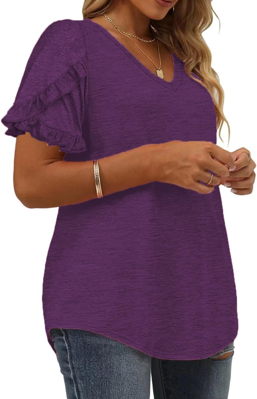 Plus-Size Tops for Women Short Sleeve T Shirts V Neck Tunic Tees XL-5XL - Image 2