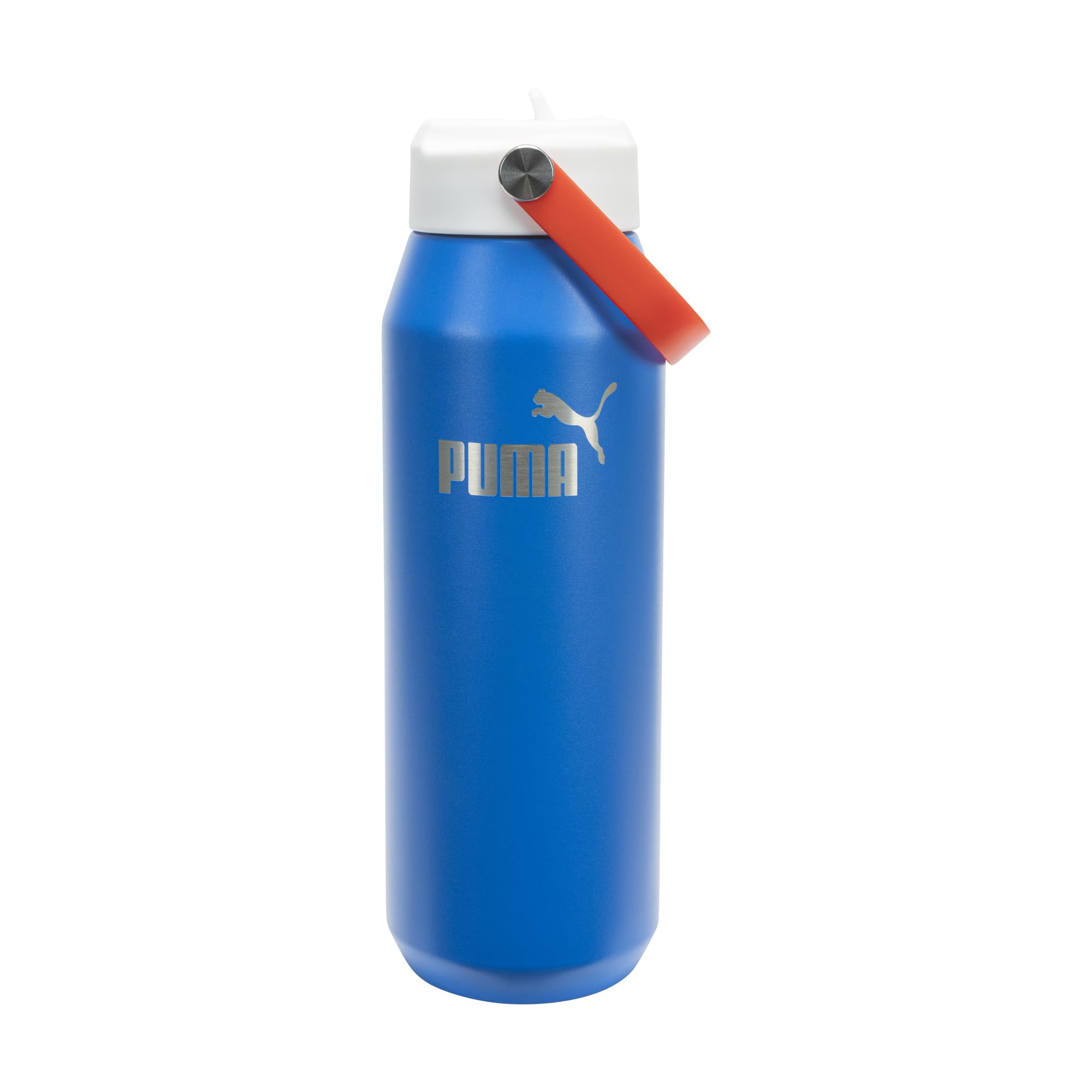 PUMA unisex-adult 32oz Insulated Stainless Steel Water Bottle With Carry Handle, Team Royal/Red, One size