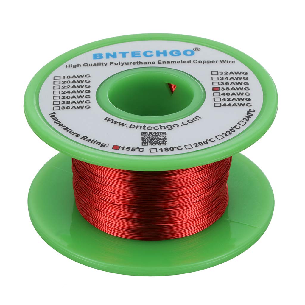 BNTECHGO 38 AWG Magnet Wire - Enameled Copper Wire - Enameled Magnet Winding Wire - 4 oz - 0.0039" Diameter 1 Spool Coil Red Temperature Rating 155℃