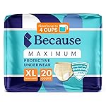 Because Discreet Maximum Adult Incontinence & Postpartum Underwear for Women, High Absorbency, Disposable, Absorbs Up to 4 Cups, Beige, X-Large, 20