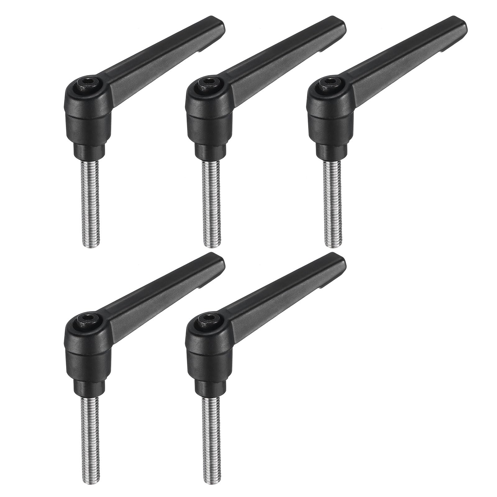 uxcell 5pcs Adjustable Clamping Lever Handle M6 x 40mm Metric 304 Stainless Steel Male Threaded Stud Hand Knobs Push Button Ratchet Rotating Screw Handles Bolts with Locking Lever Black