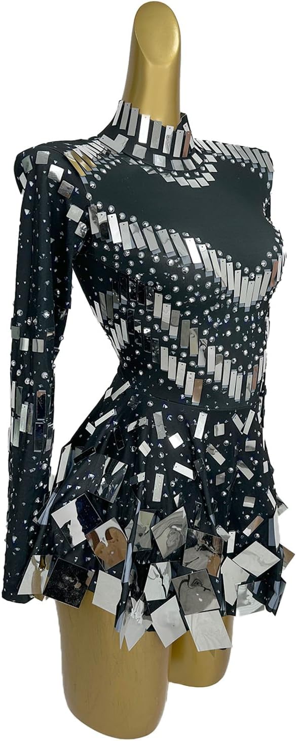 Women Glittering Sequins Prom Dress at Night Club A-line Dress Birthday Party Celebrate Outfit Bar Women Dancer Show Wear