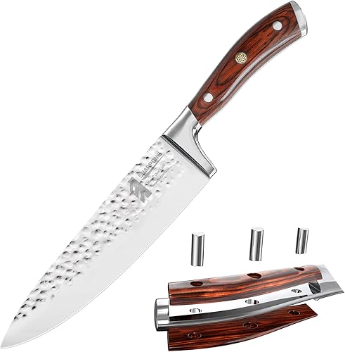 Cuchillo de chef, cuchillo de cocina alemán de acero inoxidable de 8 pulgadas con mango de madera, cuchillo de chef ultra afilado