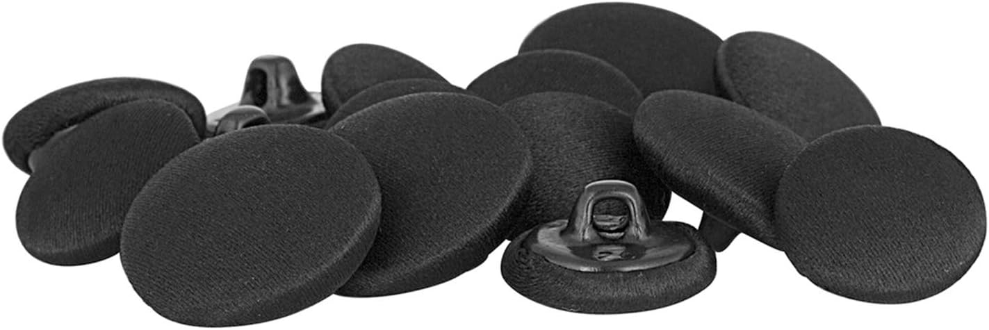 ButtonMode Tuxedo Suit Buttons 15pc Formalwear Set for Jacket and Pants, Satin Front, Metal Loop Back, American Handmade, Has 4pcs x 19mm/30L/0.75 inch & 12pcs x 15mm/24L/0.60 inch, Black Satin Smooth