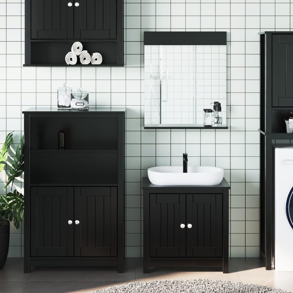 VidaXL Mobile Lavabo Bagno Berg Nero 60x34x59 Cm - Legno Massello Di Pino Con Ripiani - 5