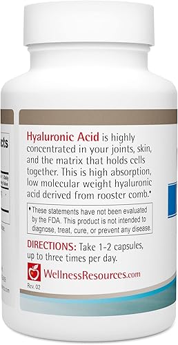Miniatura 3 de Wellness Resources Ácido hialurónico de peine de gallo, fuente 100% natural de bajo peso molecular (60 cápsulas)