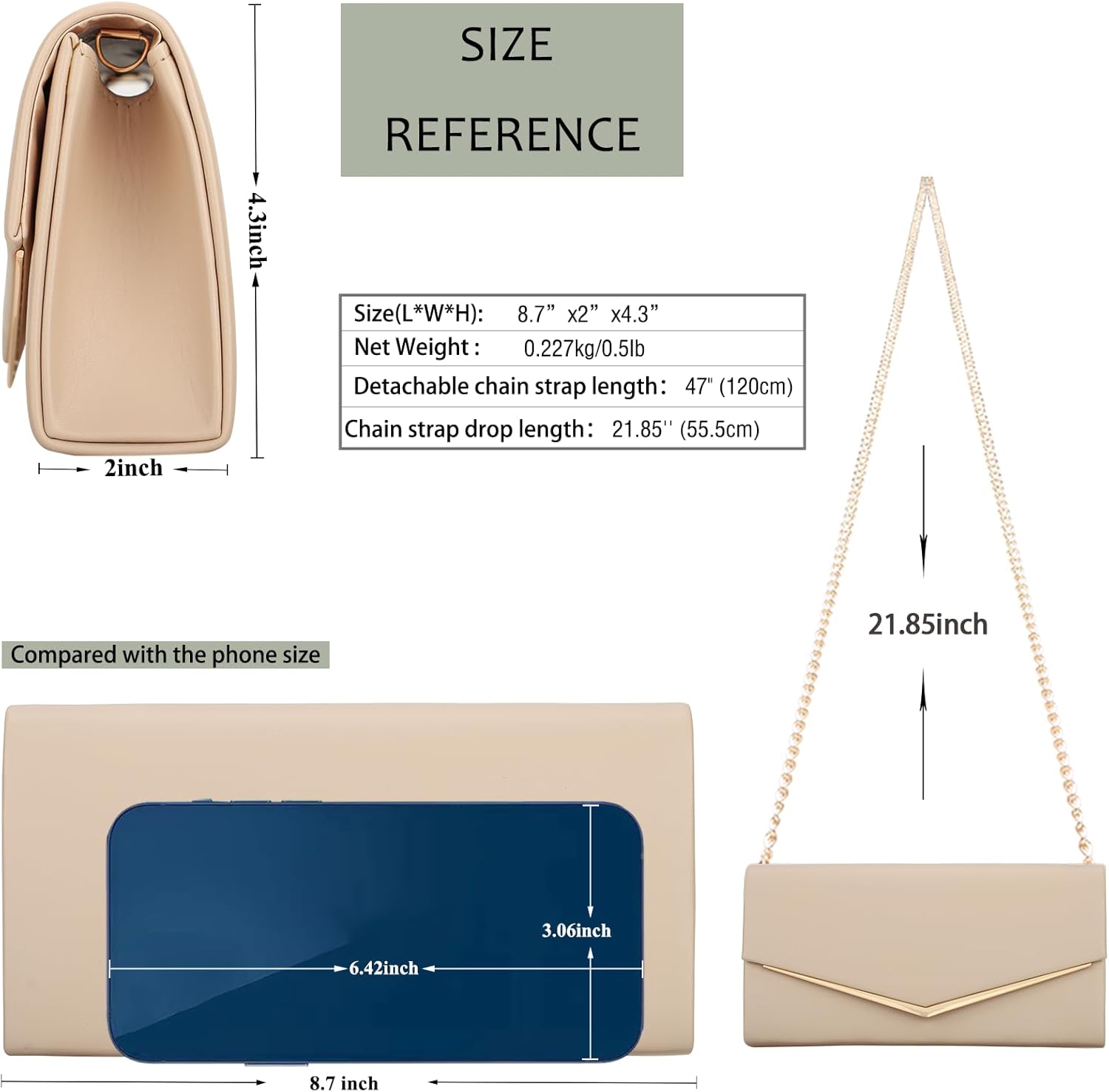 Women’s Evening Handbag Vegan Leather Ladies Envelope Clutch Classic Elegant Purse Bags - Image 4