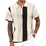 Men's Fashion Polo Shirts Vintage Striped Knitting Shirts Casual Slim Fit Golf Shirts