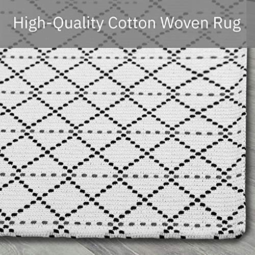 Iohouze Boho White Runner Rug -2'X8' Cotton Woven Indoor Outdoor Carpet Rugs Mats,Black White Runners For Hallways, Machine Washable Runner Rug For Kitchen Bedroom Living Room Laundry Entryway #TOP3