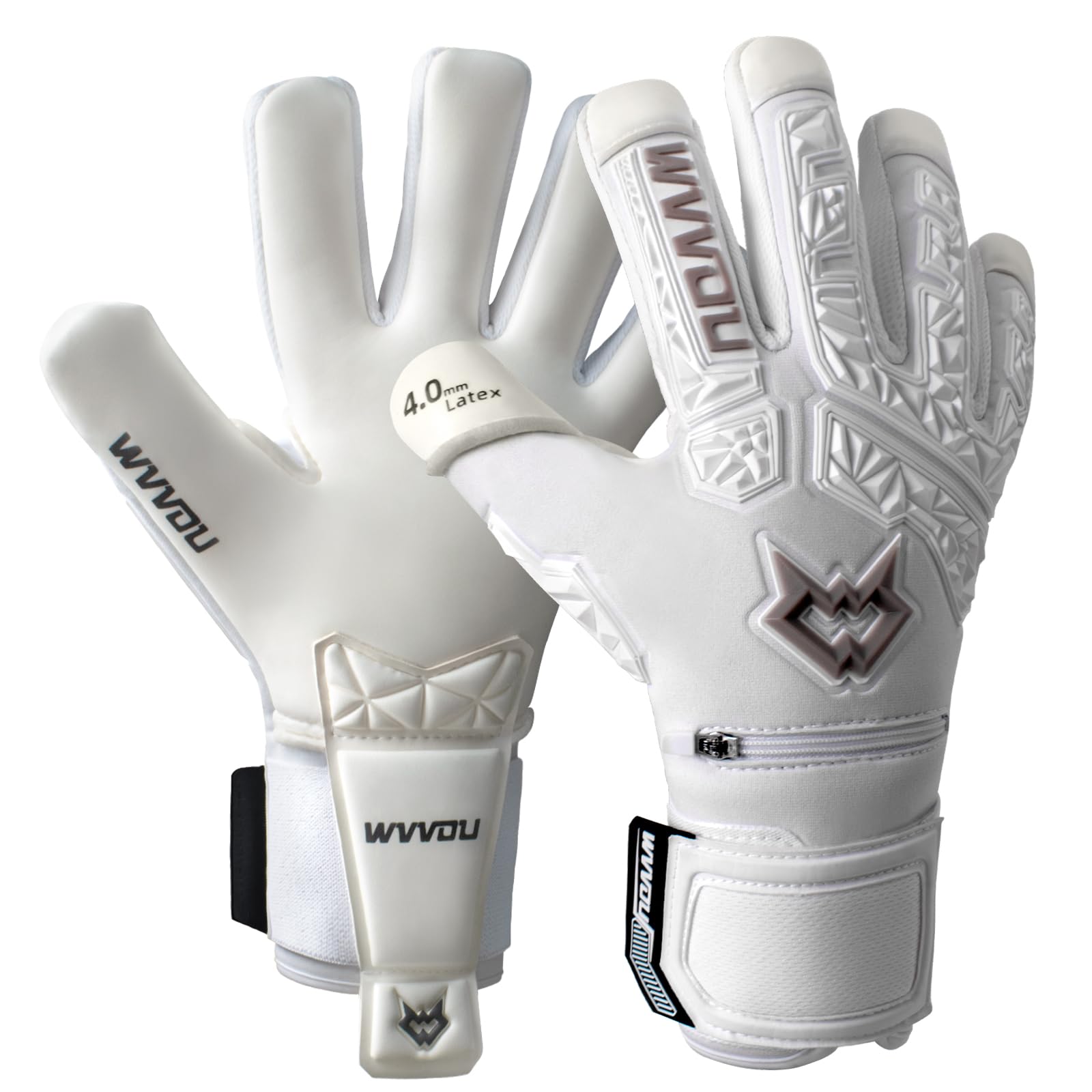 WVVOU Football Goalkeeper Gloves for Adults and Youth, High Performance Football Gloves with 5 Detachable Fingersave, Goalie Gloves with 4mm Sticky Latex Palm (White, 10) — image 1