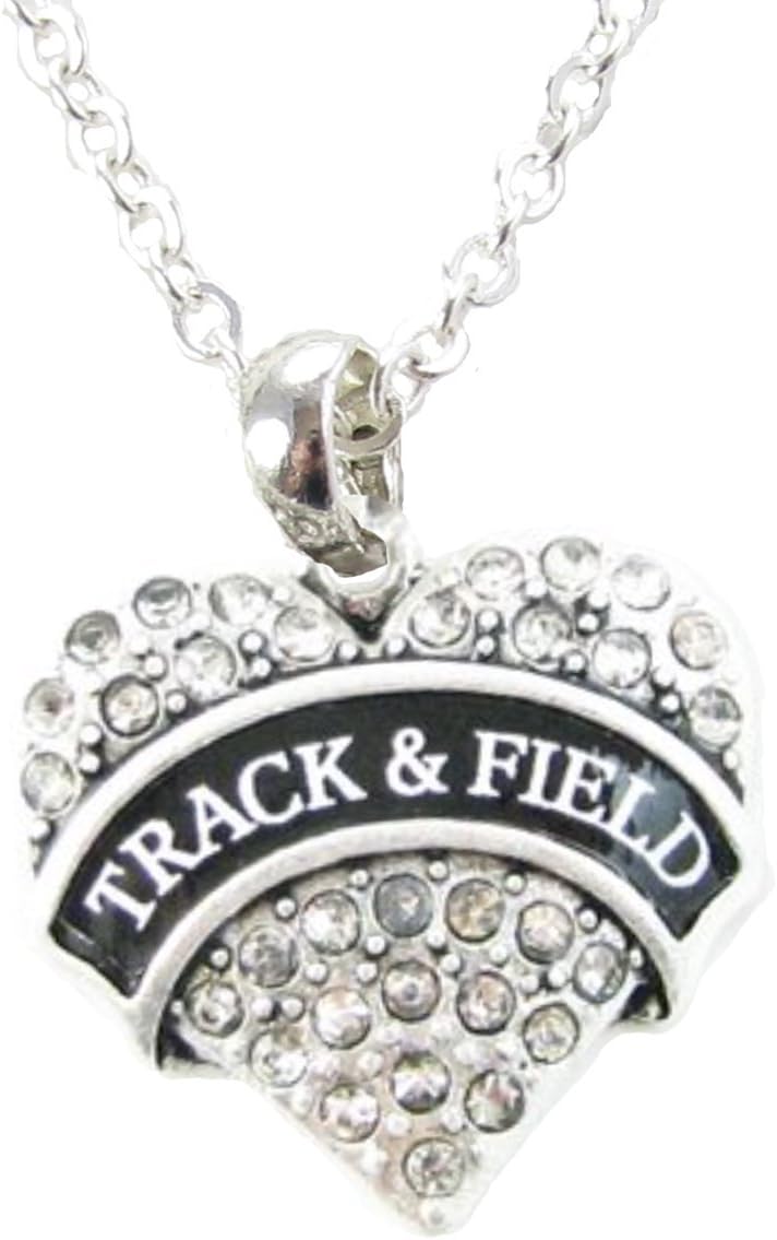 Track and Field Clear Crystal Heart Silver Chain Necklace Jewelry