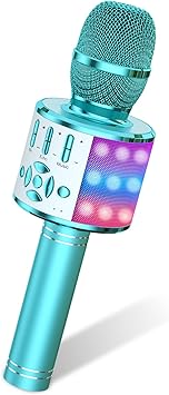 Amazmic Kids Karaoke Microphone Machine Toys for Girls Bluetooth Microphone with LED Light, Birthday Gift for Girls Boys 3 4 5 6 7 8 9 10 11 12 Year Old Kids Toys(Blue)
