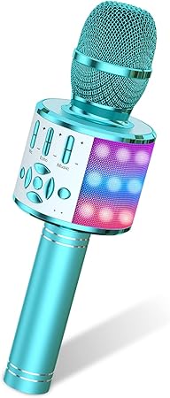 Amazmic Kids Karaoke Microphone Machine Toys for Girls Bluetooth Microphone with LED Light, Birthday Gift for Girls Boys 3 4 5 6 7 8 9 10 11 12 Year Old Kids Toys(Blue)
