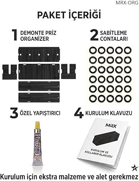 MRX - ORG Priz Organizer Kablo Düzenleyici Kutu & Kablo Gizleyici, Dekoratif (SİYAH)