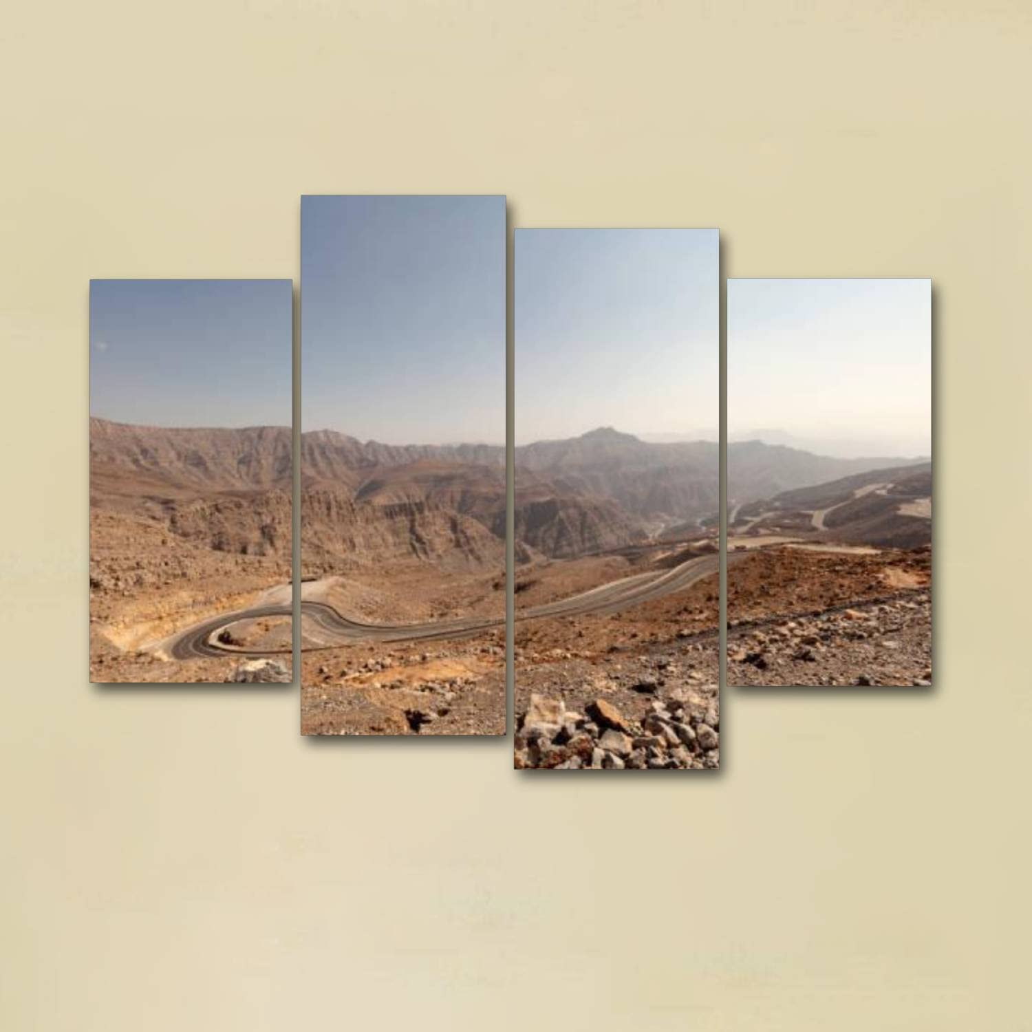 quetas artwork Canvas Print Winding road ras al khaimah uae Wall Art Pictures Framed Digital Print Abstract Painting Room Home Office Decor Ready to Hang - 4 Panel