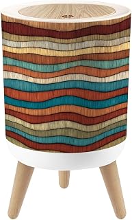 Bathroom Trash Can with Lid Seamless Embroidered Wavy Bohemian Print Patchwork Ornament Garbage Bin Waste Basket for Kitchen Office Bedroom Decoration Diaper Pail 1.8 Gallon