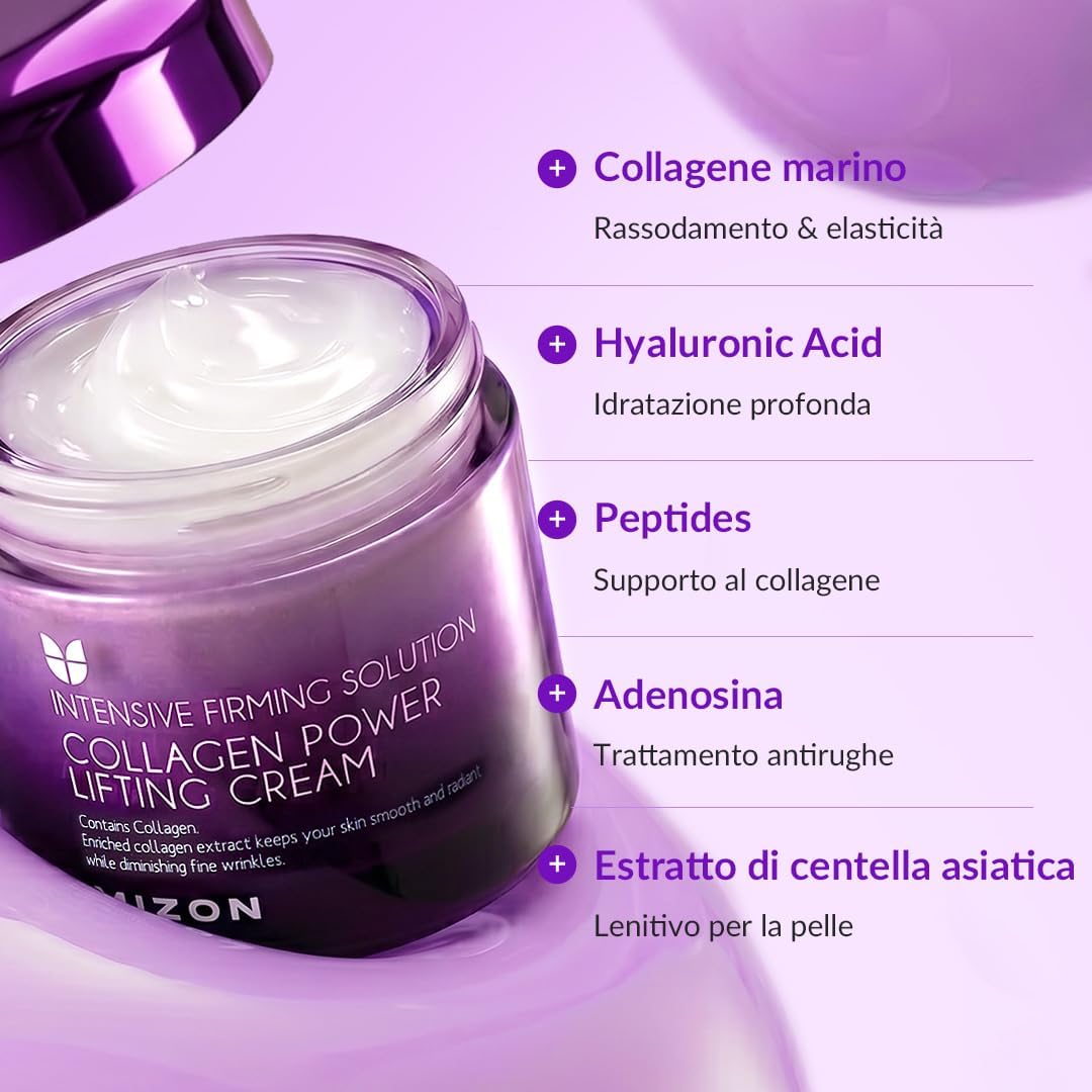 Mizon Crema Power Lifting al Collagene (75 ml) Idratante Intensiva con 75% di Estratto di - Mise en situation et utilisation