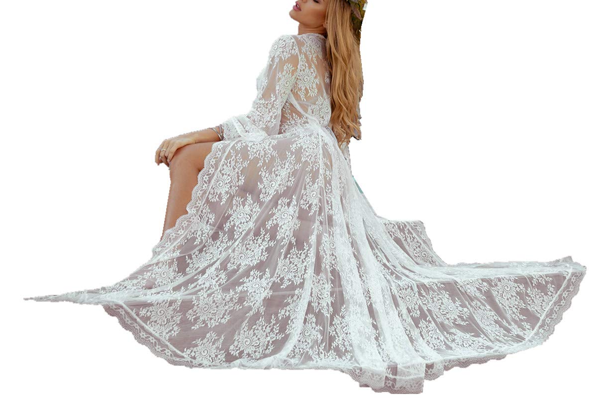 Damska koronkowa sukienka kwiatowa luźna kaftan boho pojemne kimono plażowe okrycie bikini sukienki
