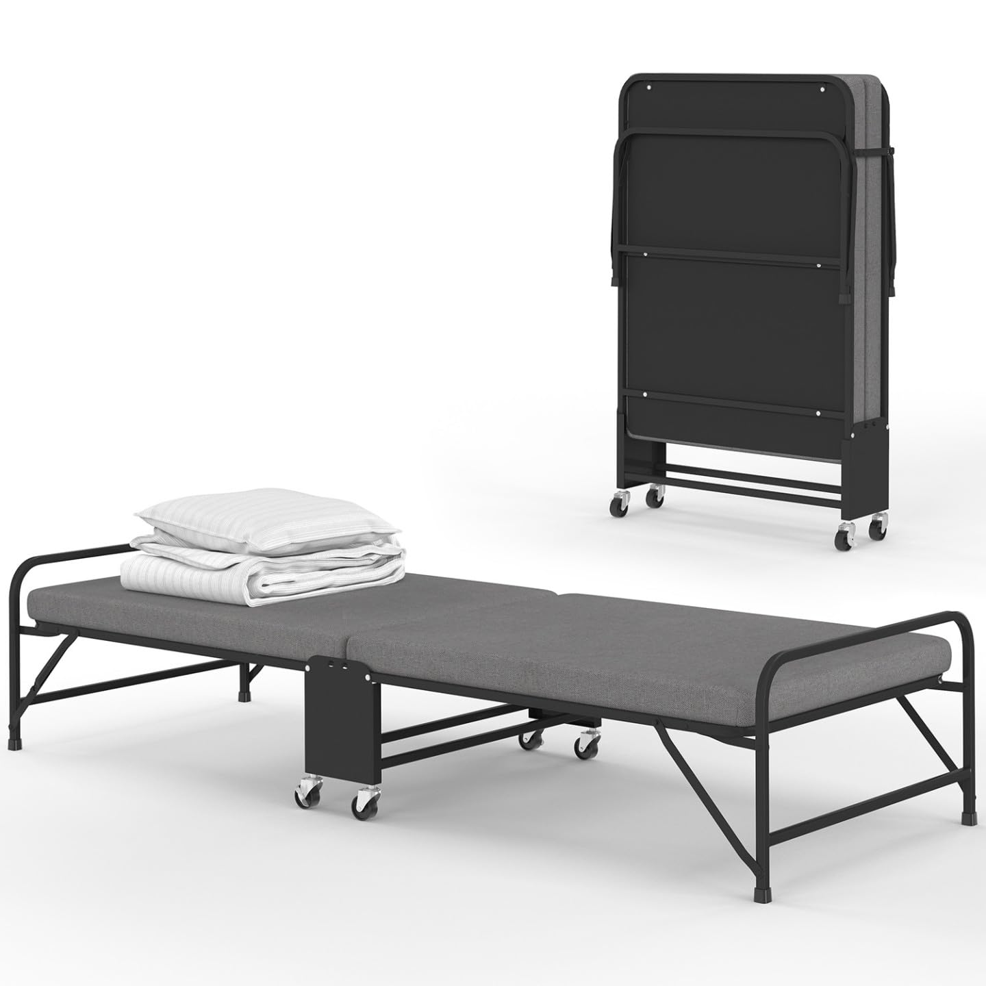 IDMarket - Lit d'appoint Pliant 1 Personne ZAK 70 x 190 cm Gris et Noir