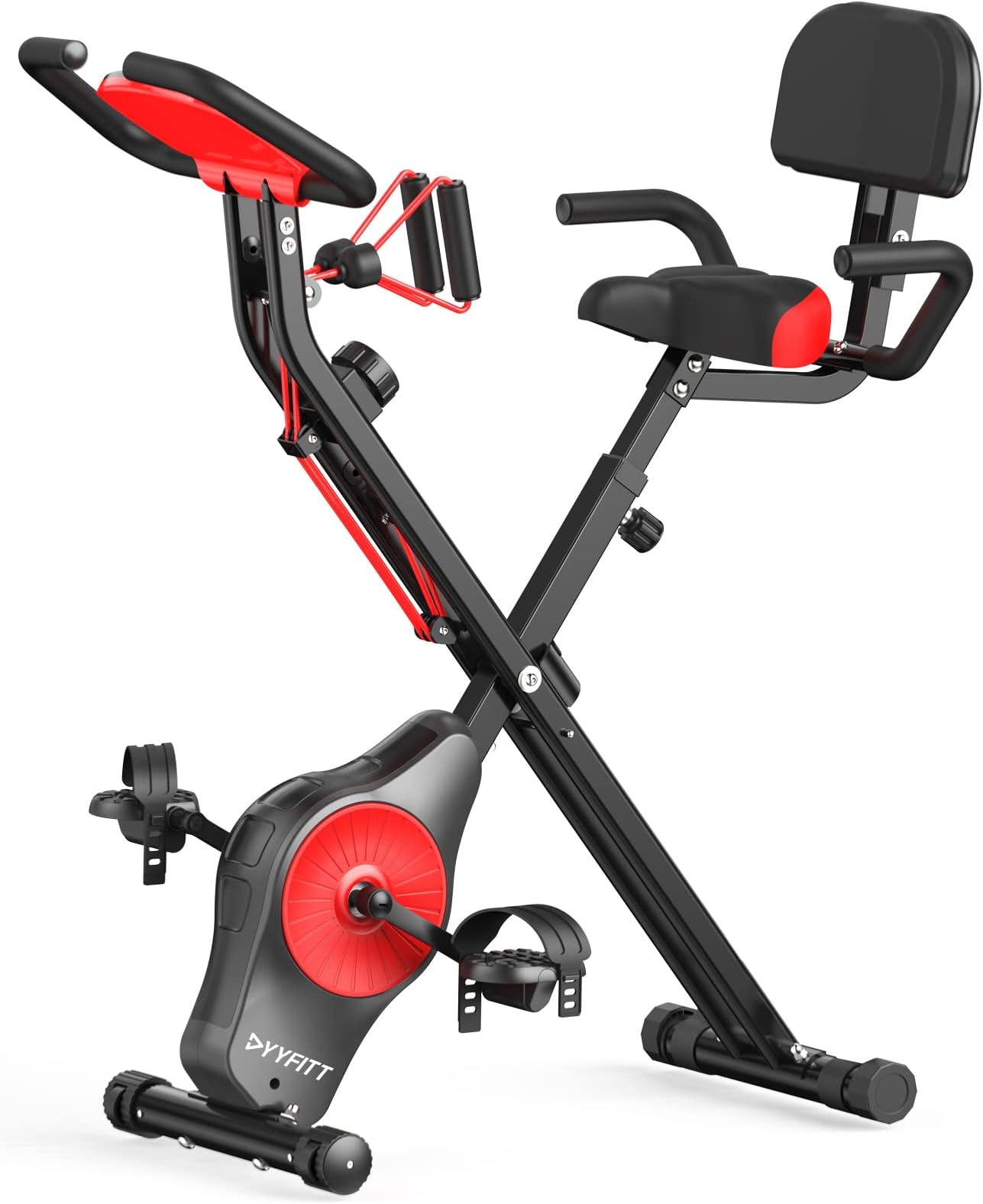 Foldable Fitness Exercise Bike with Resistance Bands, 16 Magnetic Resistance Levels with Pulse Sensor, Phone/Tablet Holder with Smooth and Quiet Cycling