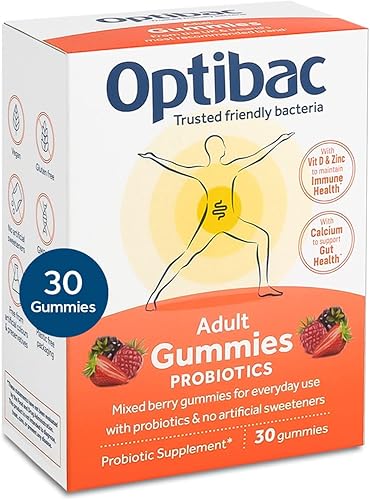 Optibac Probiotics Gomitas para adultos, probiótico vegano con vitamina D, zinc y calcio para apoyo inmunológico y salud intestinal, 5 mil millones