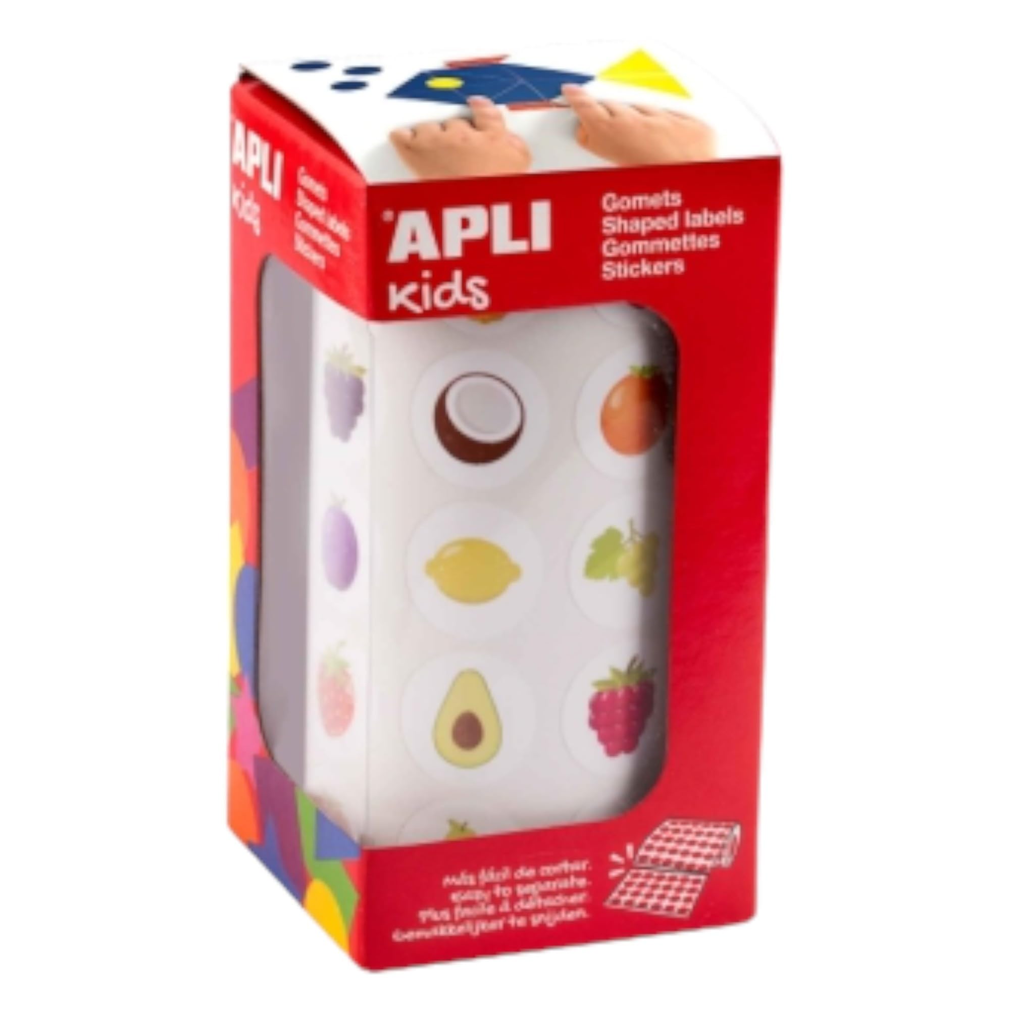 APLI Kids 19714 – Roll of 900 Fruit Stickers, Ideal for Schools, Kindergartens and Children's Workshops – Permanent Adhesive – Size: 20 mm – 16 Different Fruits.