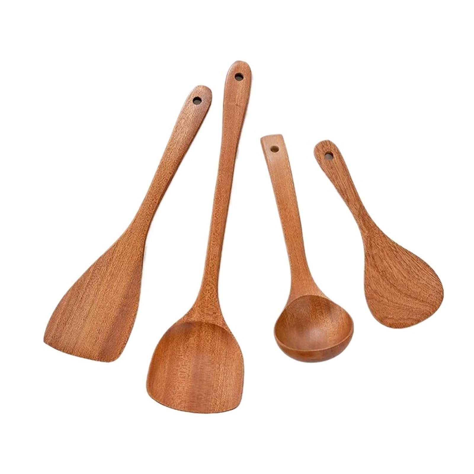 Holzspatel mit langem Griff for antihaftbeschichtete Pfannen, Haushaltskochen, Braten