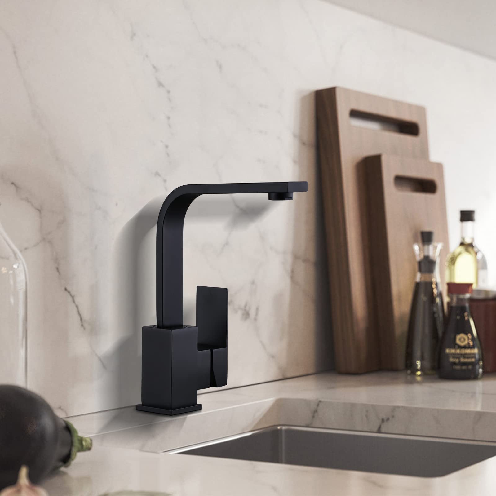 WOWOW Single Hole Bar Faucet Black Prep Sink Faucet Single Handle Mini Bar Tap with Water Supply Hose — view 3