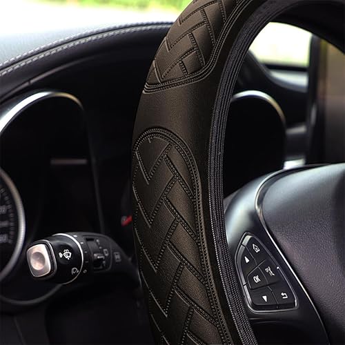 Miniatura 3 de Funda para volante de automóvil, funda de volante de automóvil para hombres y mujeres, funda de cuero antideslizante de 15 pulgadas, protector de