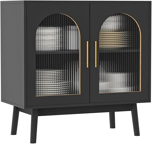 Miniatura 7 de SINROM Aparador de buffet, armario de almacenamiento de cocina Accent con puertas de cristal, moderna mesa consola soporte de TV con estantes