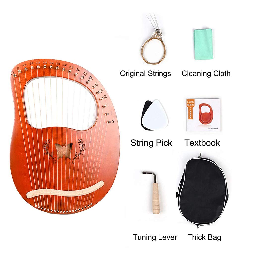 Harfe Instrument Lyre, 16 Saiten Leier Instrument, 16 Saiten Mahagoni Lyre, Haltbare Leierharfe, Gravierte Entwurf mit Tragetasche Stimmschlüssel Reinigungstuch, 16 Strings
