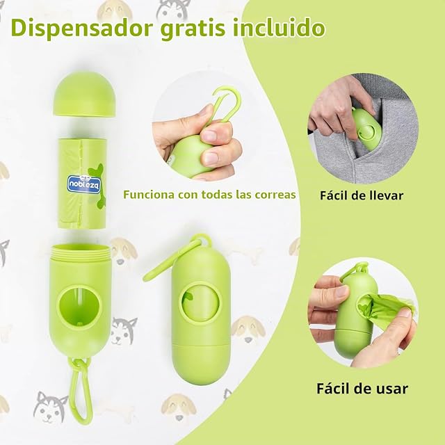 Foto 5 de 8 de Nobleza Bolsas Caca Perro, 540 bolsas con Dispensador, Extra Grueso, A Prueba de Fugas, Bolsitas caca Perro