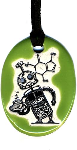 Caffeine Bot Ceramic Pendant Necklace In Lime Green