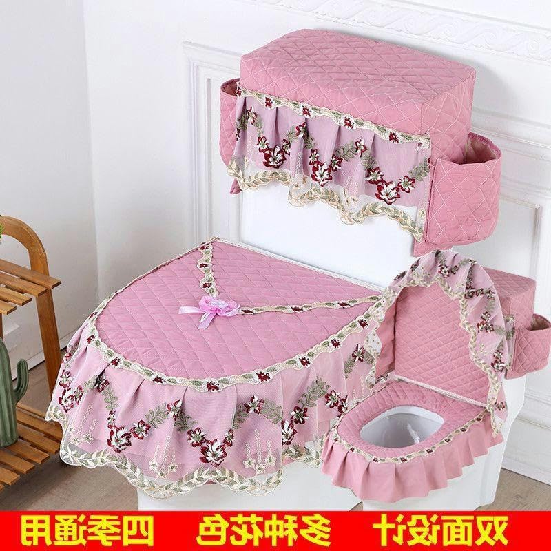 Toilet seat Covers Lace Embroidery Toilet Lid Covers, 3pcs/Set Gold Velvet Flower Coffee Lace Embroidery Flowers Toilet Lid & Tank Covers Toilet Seat Cover Pads Toilet Seat Cushion Pads