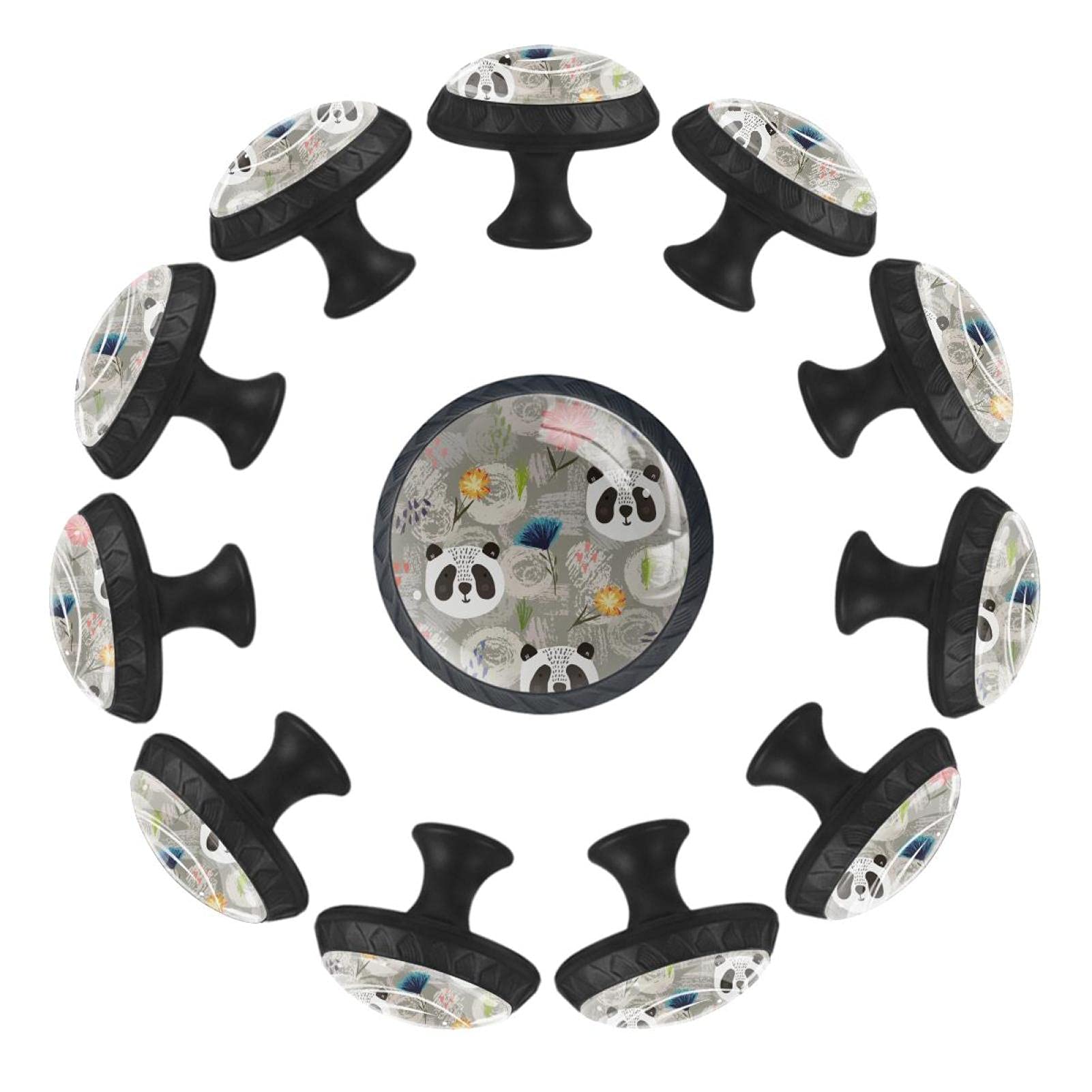 Bouton de tiroir rond motif panda 35 mm poignée meuble crèche x12