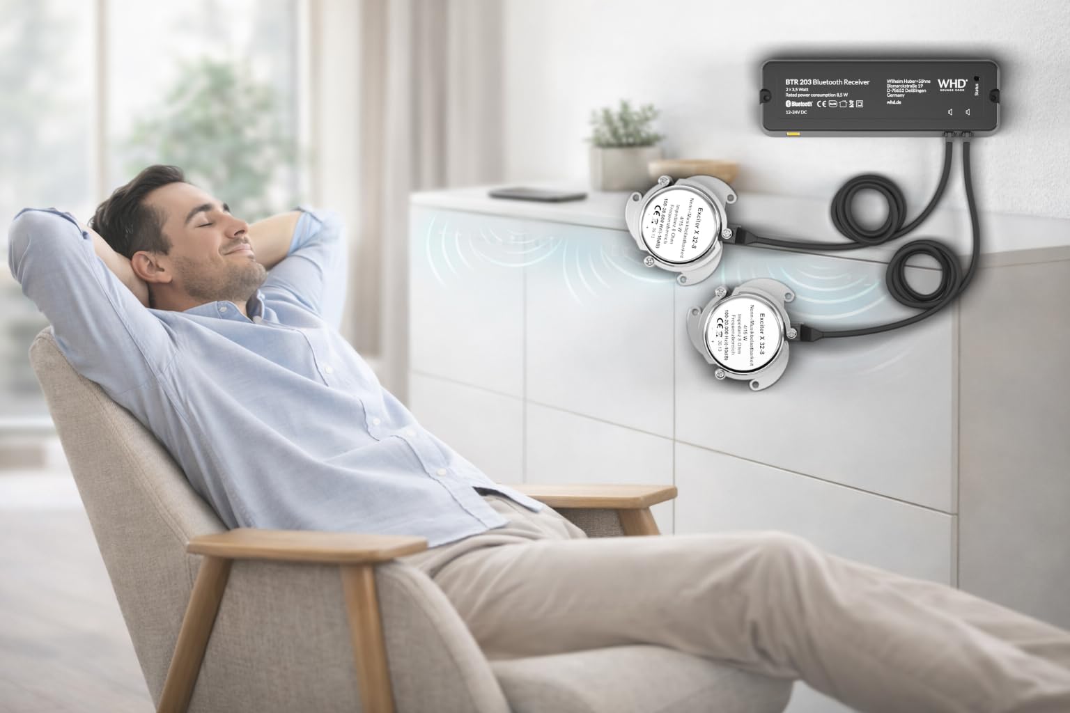 WHD Unsichtbare Bluetooth Lautsprecher Einbau für Möbel, Bad, Küche & Wohnmobil | Verstecktes Soundsystem BTR203 Exciter Set