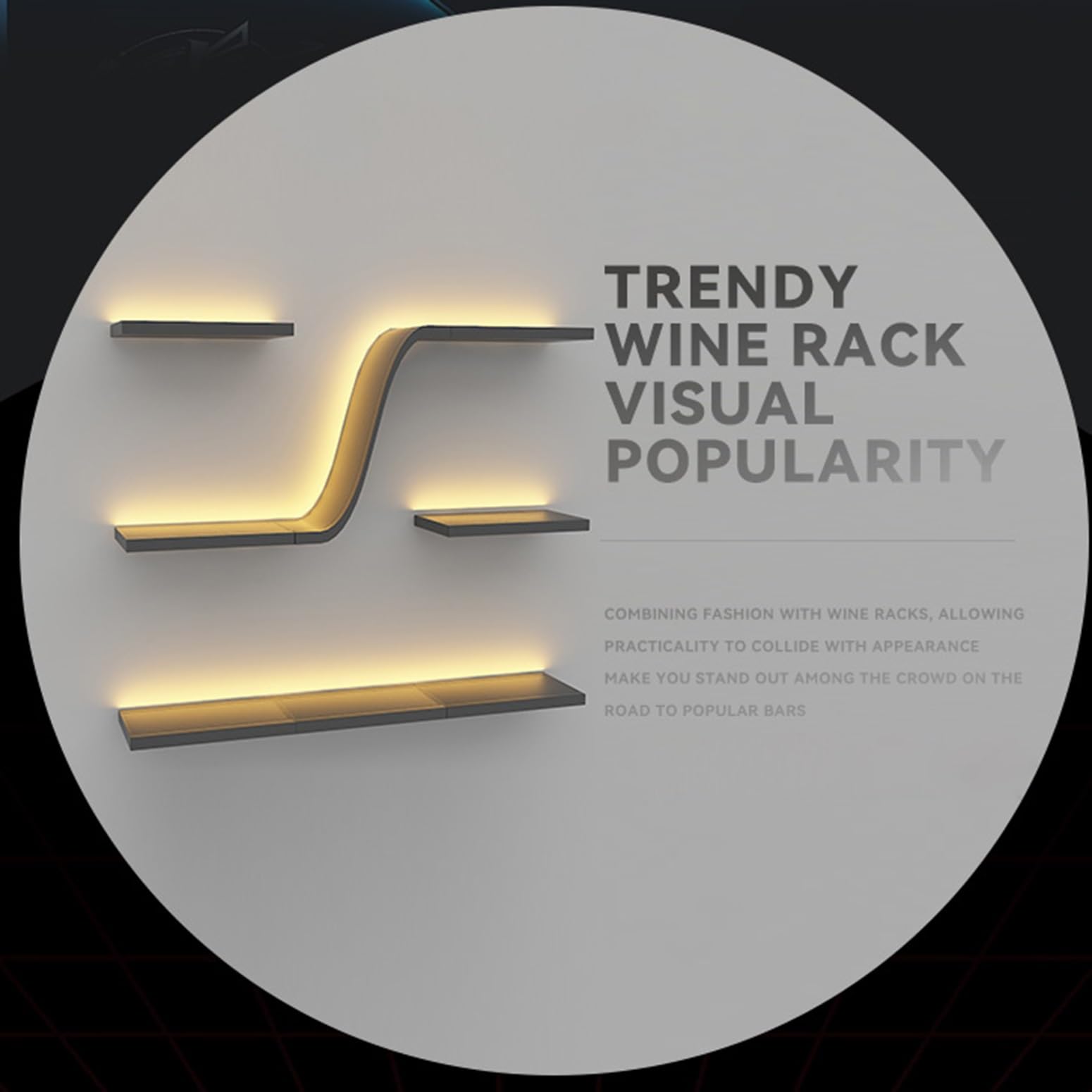 Espositore per vino da parete in metallo moderno, Vetrinetta Pensile, Espositore Creativo Per Vino Da Parete, Ripiani Portaoggetti Espositore, per Cucina Bar Caffetteria(100*20cm/39.4*7.9in)