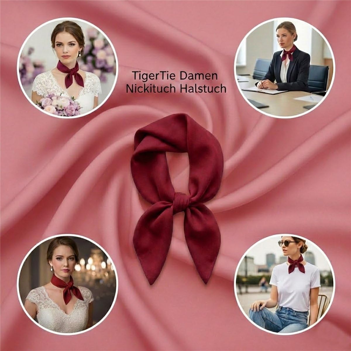 TigerTie damska chusta na szyję w jednym kolorze uniwersalna - Szalik, rozmiar chusty 60 x 60 cm - 100% bawełna