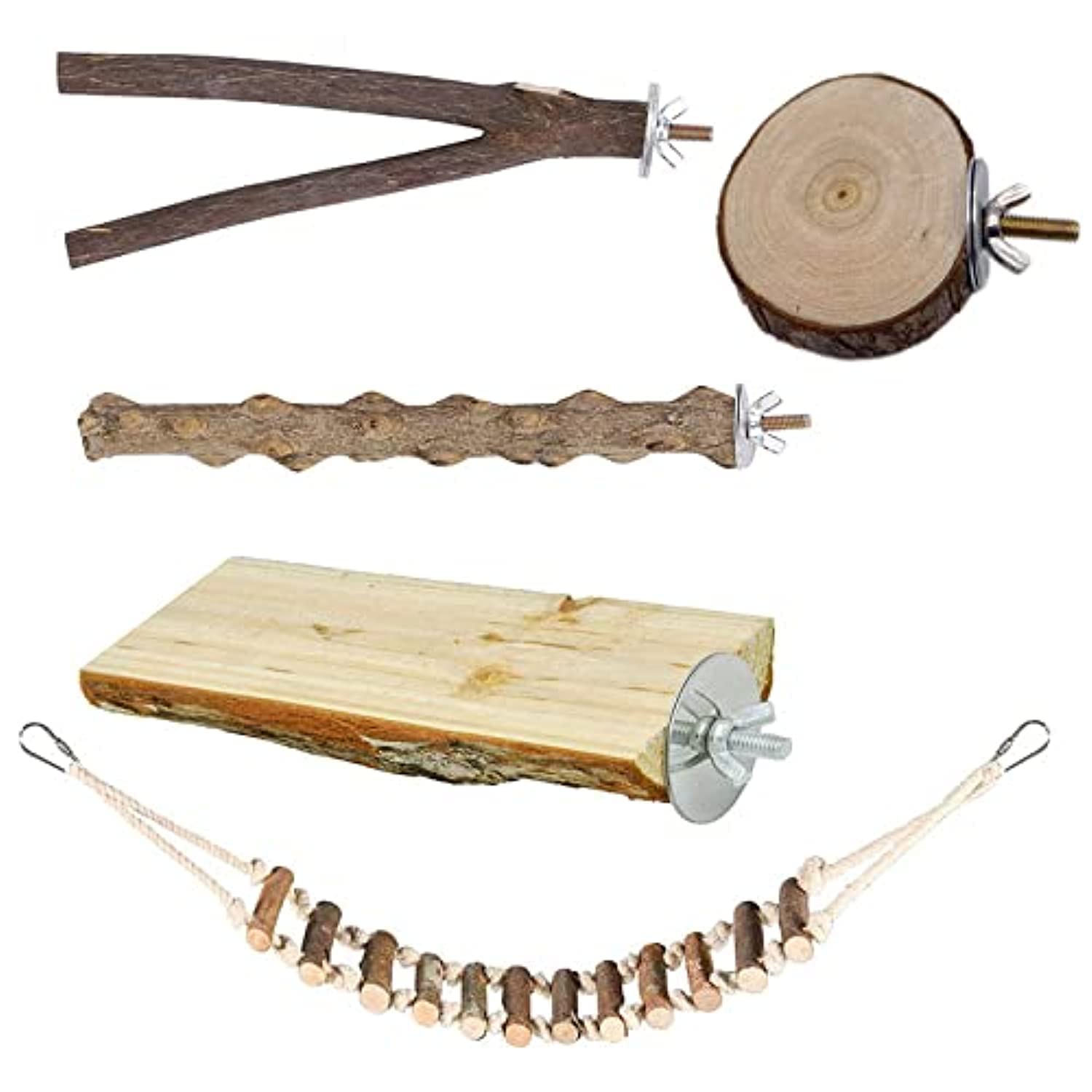 Bird Parrot Perch, Natural Wood Stand for Parrots, Conure & Budgie - 5pcs