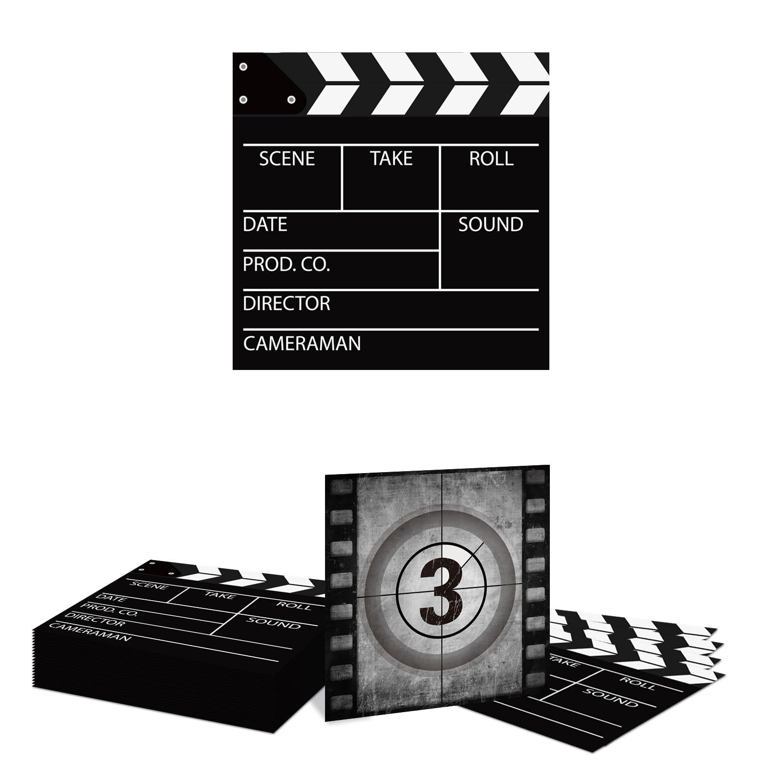 40 Serviettes En Papier Thème Cinéma - Format 33x33 Cm, Design Clap De Film Pour Fête Anniversaire - 3