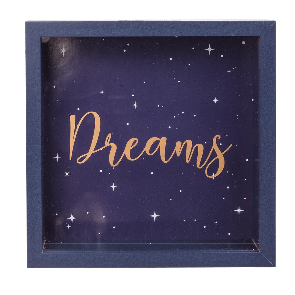 Drewniana skarbonka, Dreams, w ramie, ok. 20 x 20 cm, niebieska