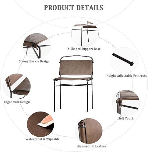 Miniatura 4 de Mid-Century - Juego de 2 sillas de comedor modernas de piel sintética marrón, sillas de comedor sin brazos con patas de metal negro, sillas de