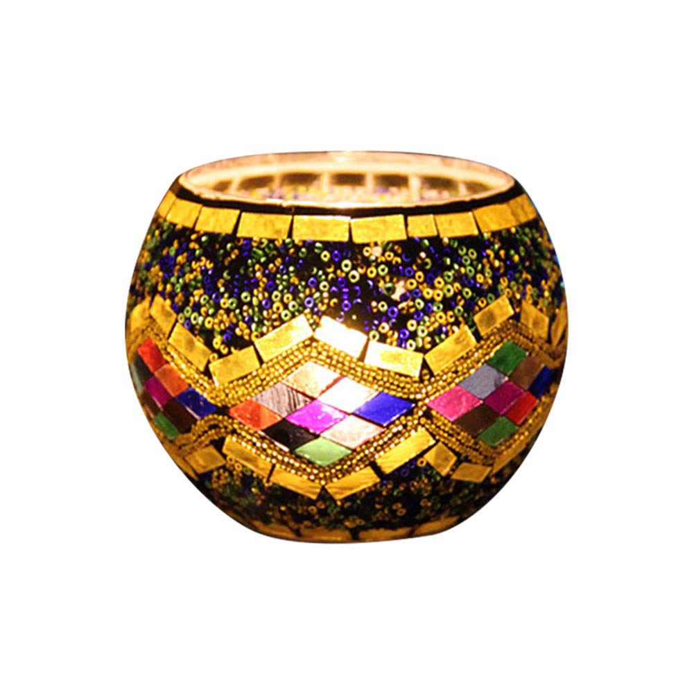 Mosaic Glass Candle Holder, Romantic Crackled Glass Tea Light Holder, Vase Pen Holder, for Home Decoration Wedding Party, 7 x 10.5cm