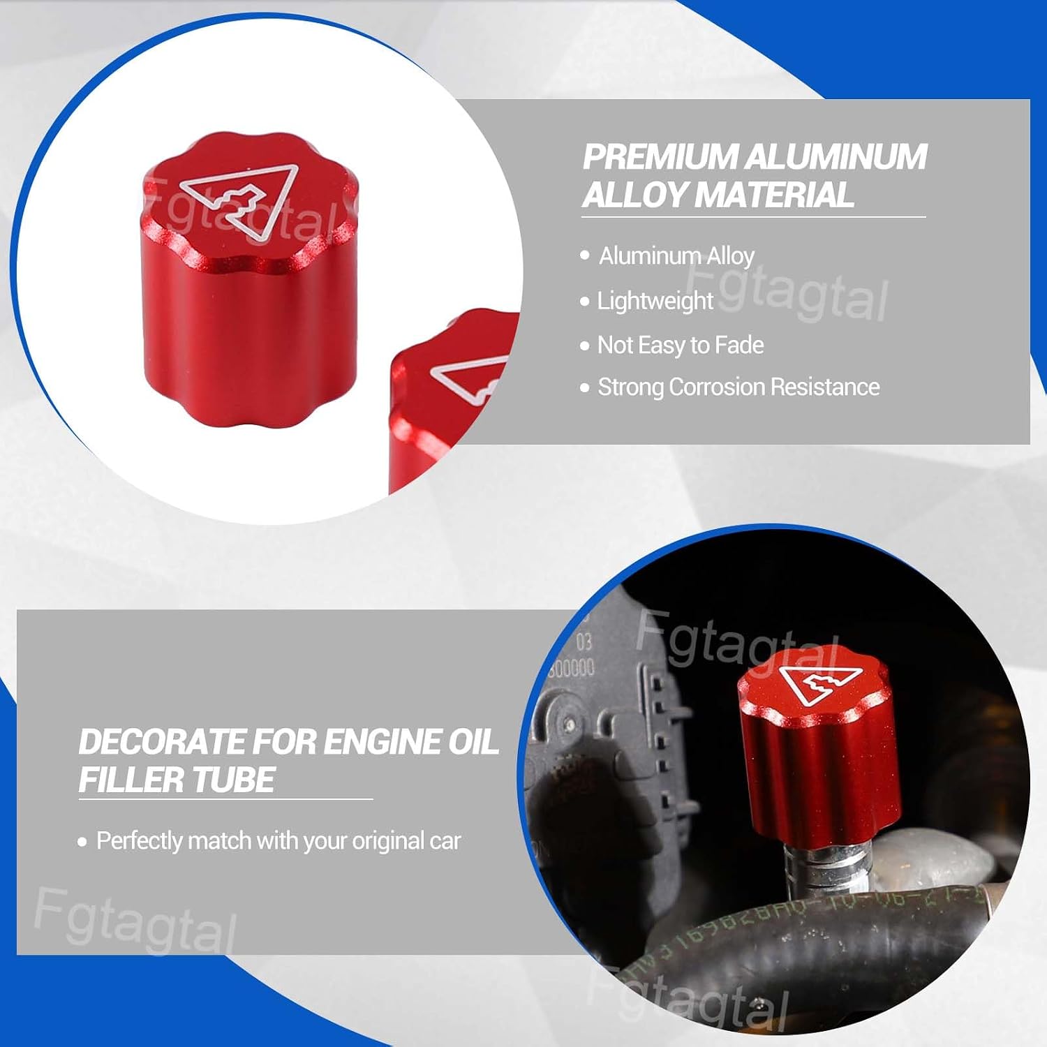 Engine Oil Filler Tube Cover Compatible with Toyot@ Supra 2019-2026, Aluminium Alloy Engine Oil Filler Tube Cap Trim Cover Accessories 2Pcs (Red)