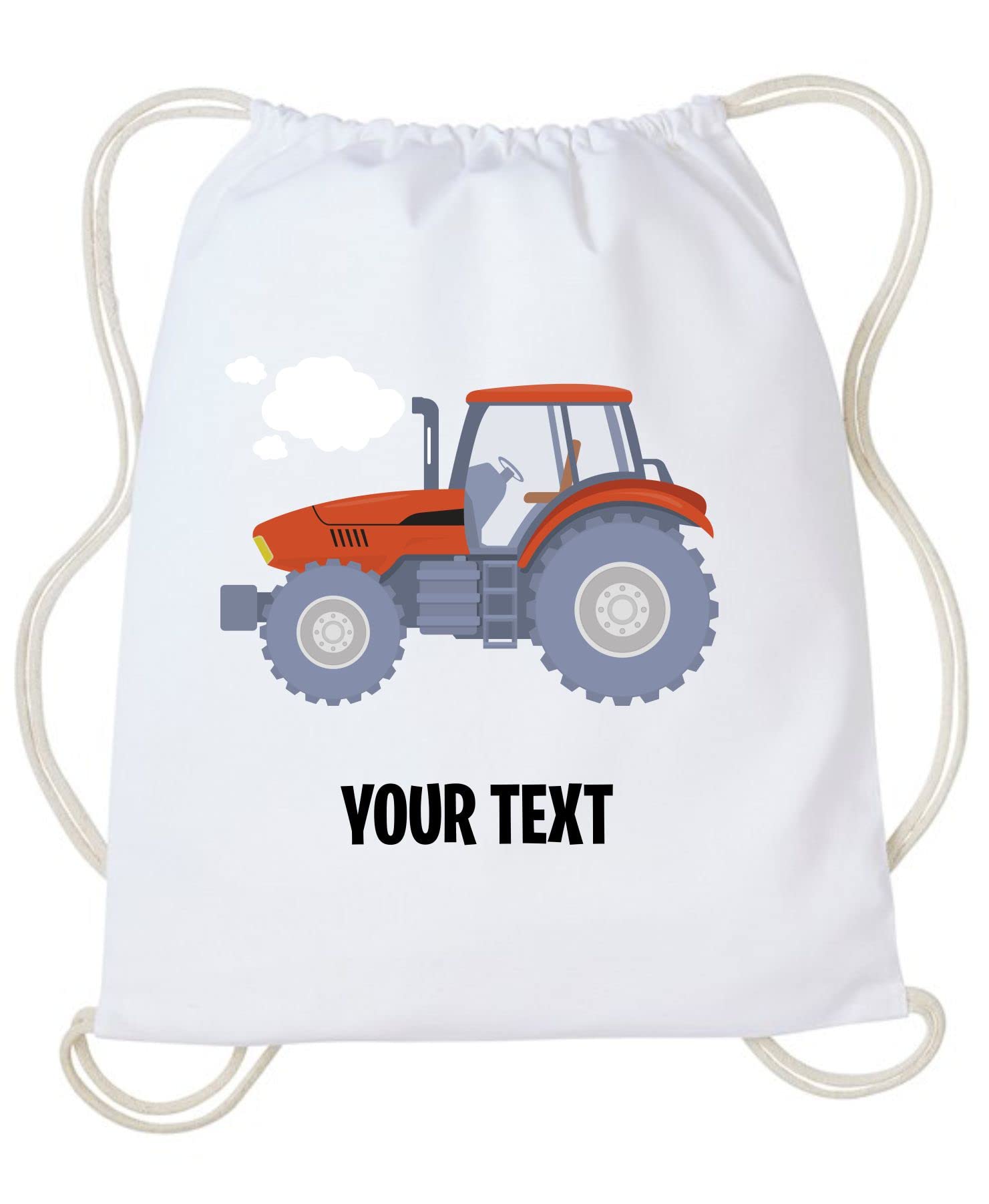 Personalised Your Text Tractor Backpack Farmer Tractor Farming Tools Rucksack Drawstring Bag (White)