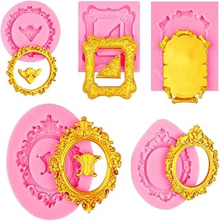 Supvox® 5 Pcs Chocolate Mould Silicone, Photo Frame Silicone Mould, Baroque Style Air Dry Clay Molds-Pink