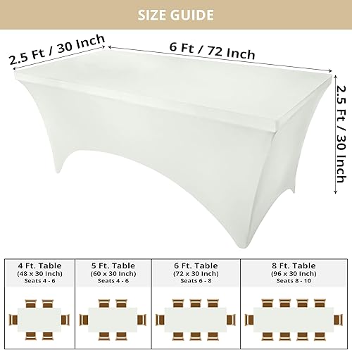 Miniatura 2 de Utopia Kitchen Paquete de 2 manteles de elastano 6 pies, blanco ajustados, lavables y resistentes a las arrugas, elásticos, para eventos, bodas,